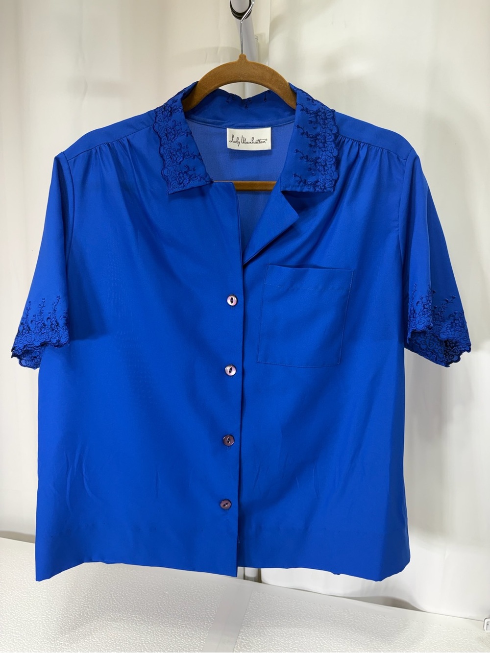 Lady manhattan Royal Blue Short-Sleeve Button-Down Shirt 3522